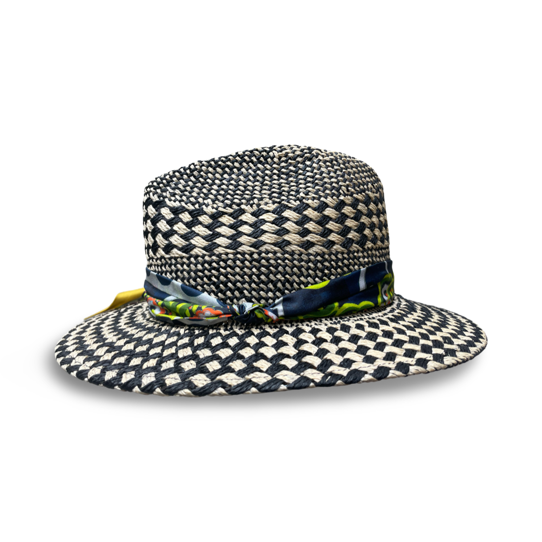 Hellen - Black & Ivory Straw Fedora