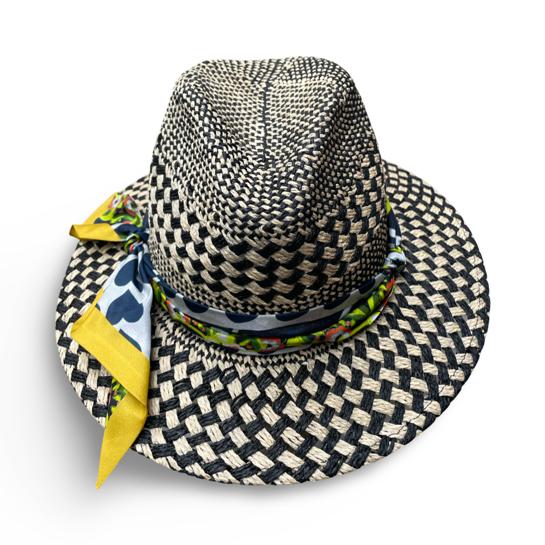 Hellen - Black & Ivory Straw Fedora