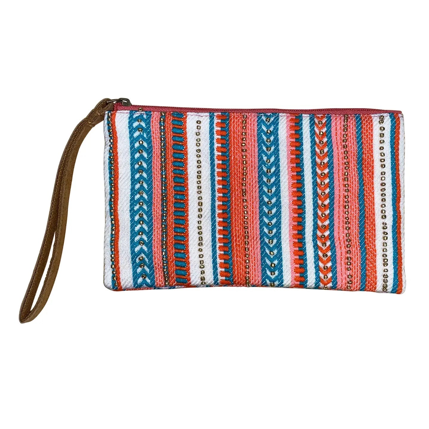 Vibrant Beach Stripes Beaded Wristlet