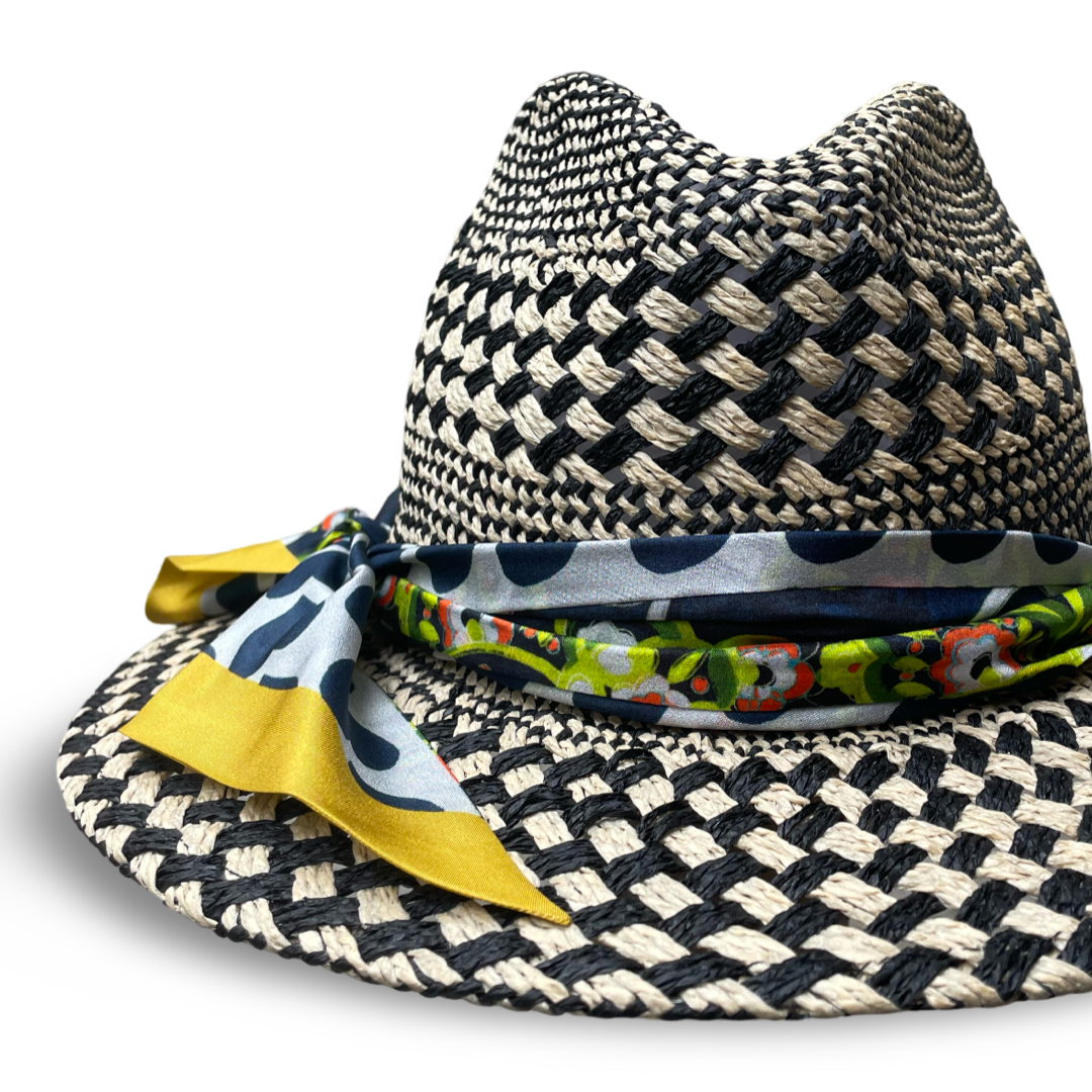Hellen - Black & Ivory Straw Fedora