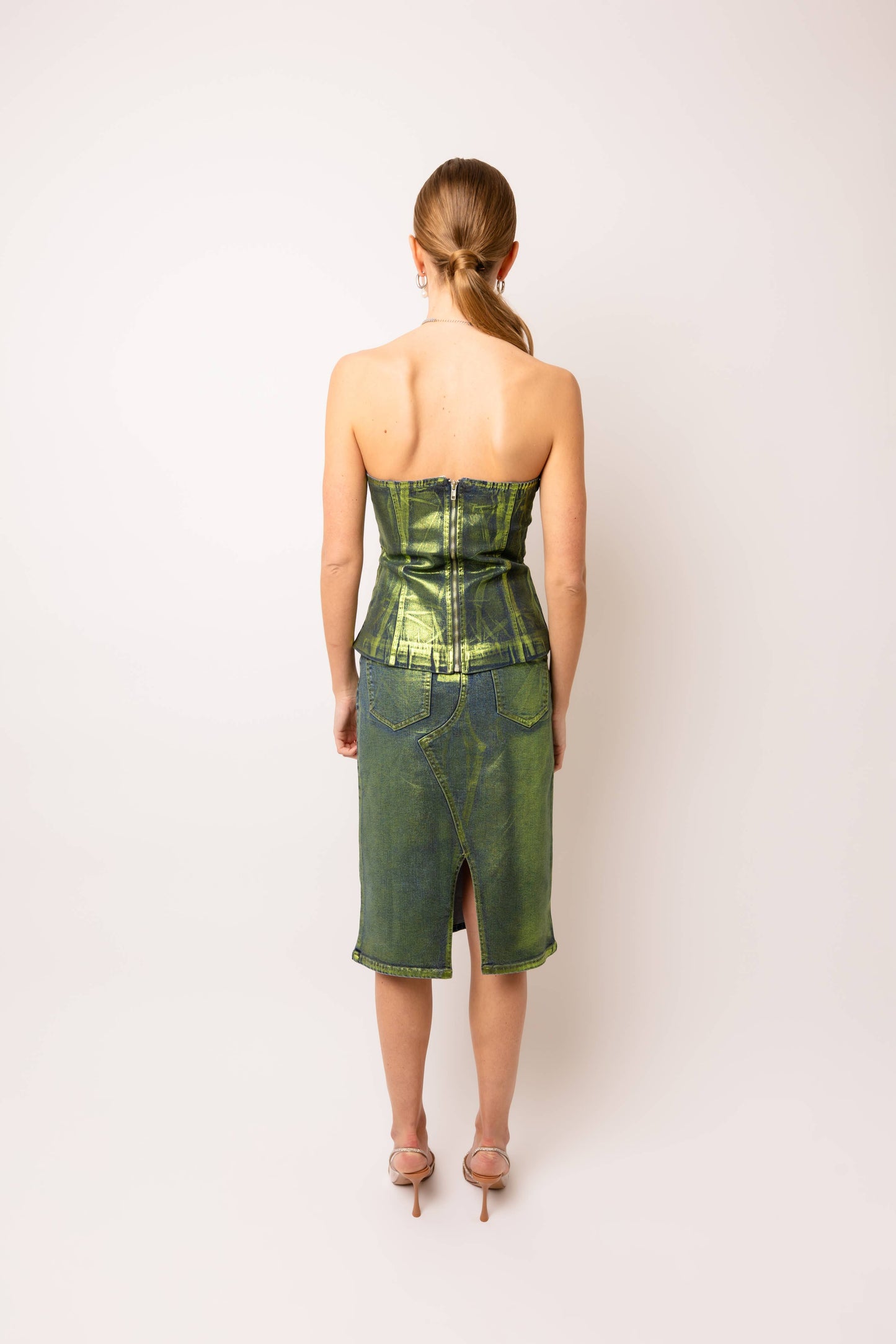 Johanna Green Foil Coated Denim Top