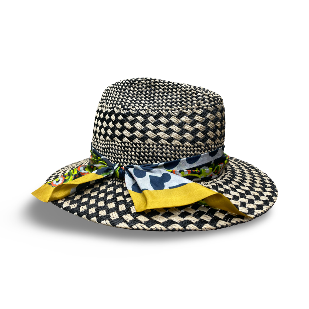 Hellen - Black & Ivory Straw Fedora