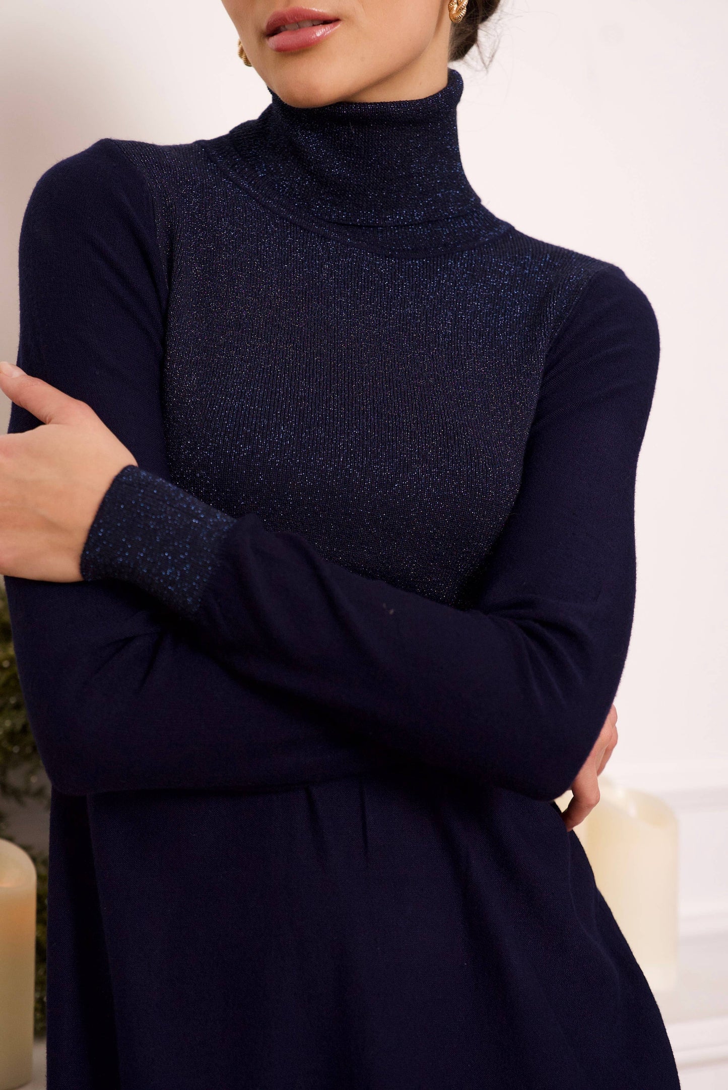 Turtleneck dress in lurex knit