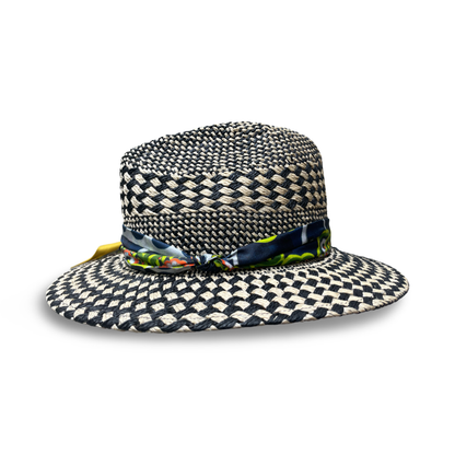 Hellen - Black & Ivory Straw Fedora