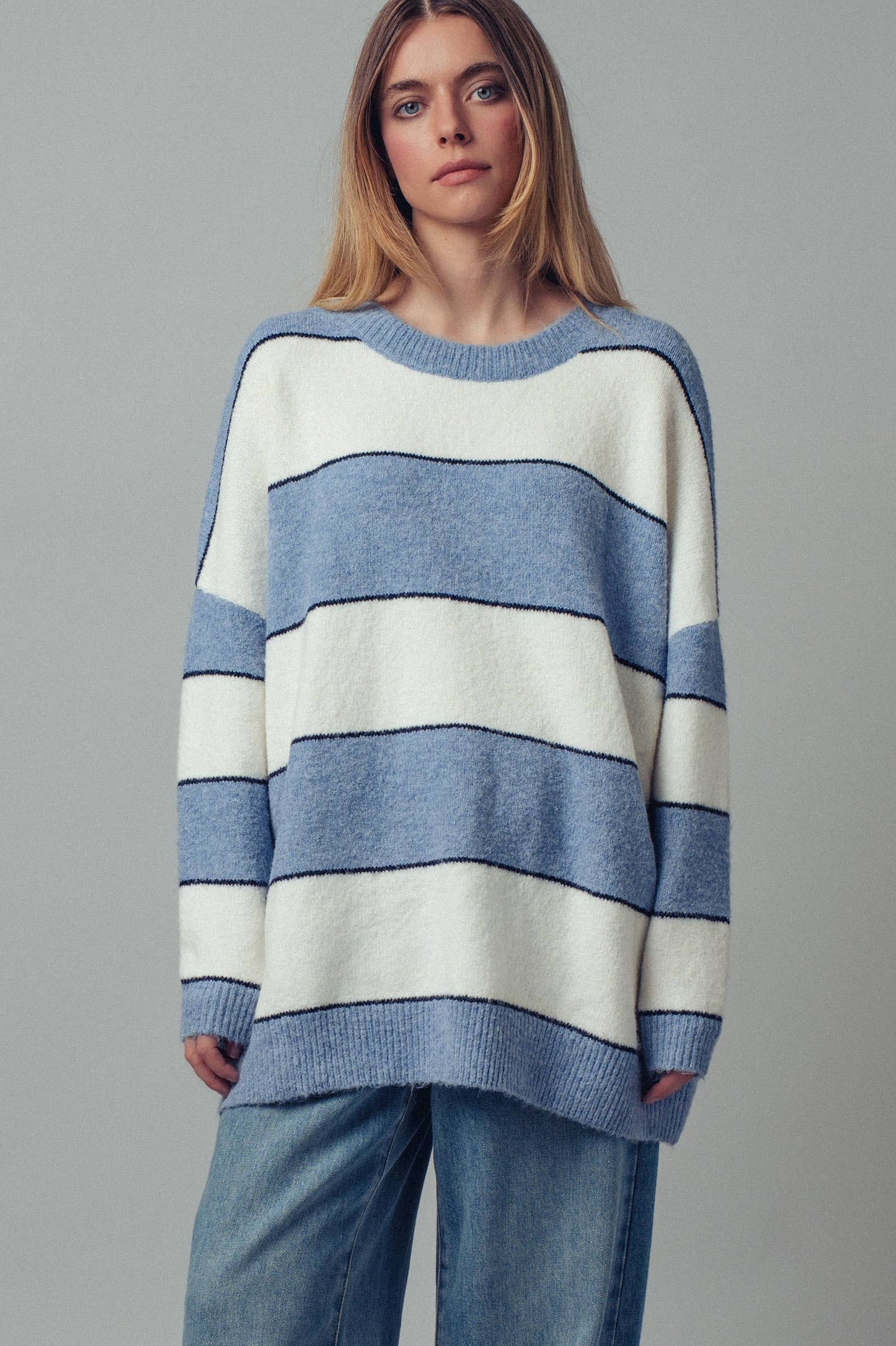 Oversized Rugby Stripe Knit Sweater