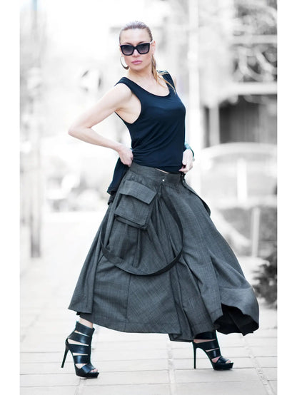 Asymmetrical Long Dark Grey Skirt