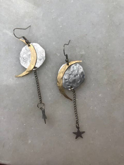 Eclipse Moon and Dangling Star Earrings