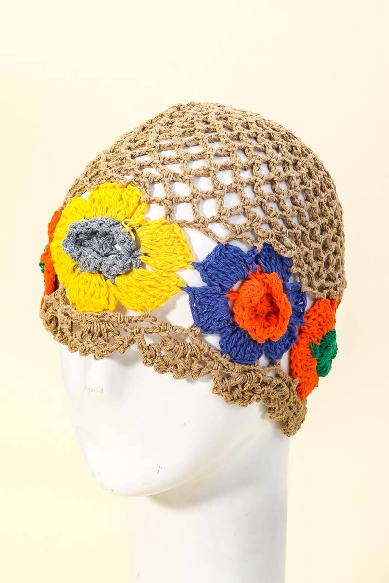 Flower Crochet Knit Cutout Beanie Hat