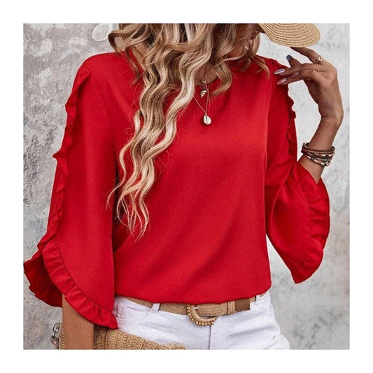 Red Round Neck Asymmetrical Shirt
