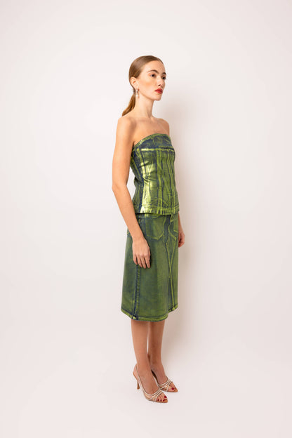 Johanna Green Foil Coated Denim Top