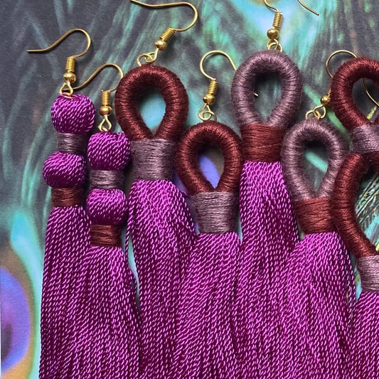 Purple Pinch Tassel Earring