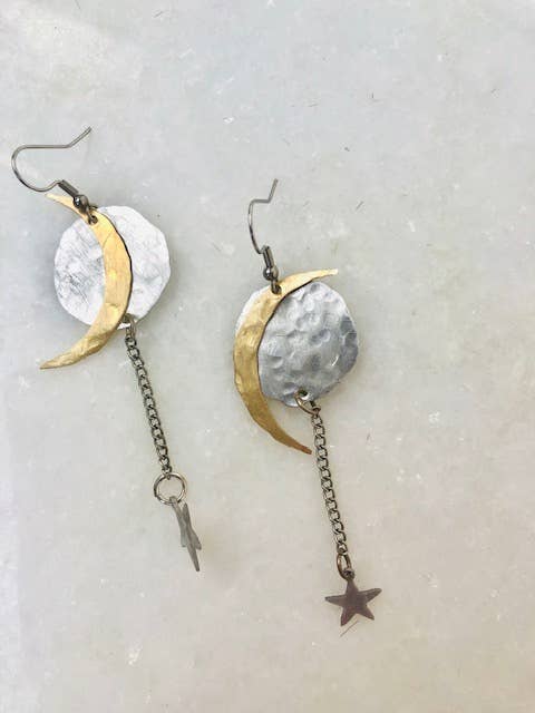 Eclipse Moon and Dangling Star Earrings