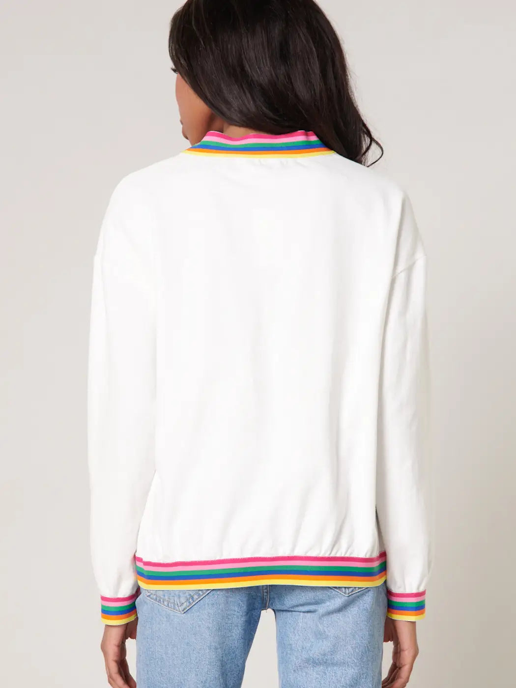 Vivid Dreams Rainbow Trim French Terry Knit Sweatshirt
