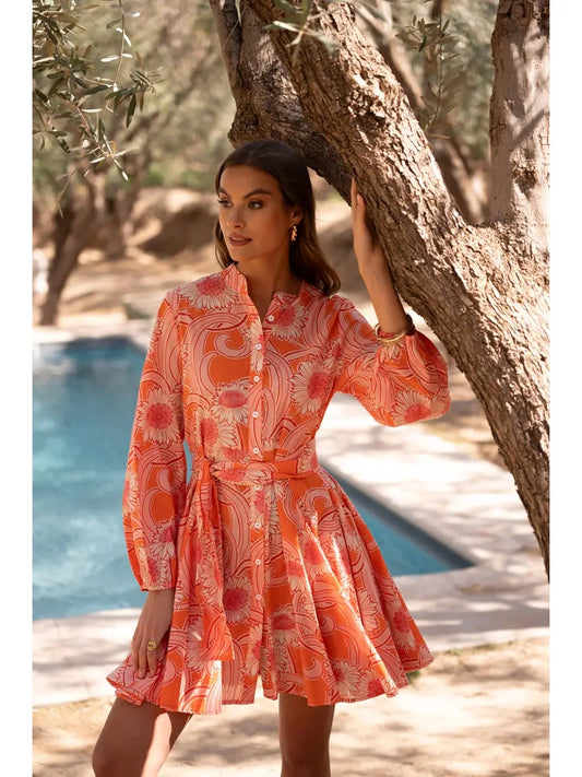 Orange Blossom Printed Cotton Sonia Skater Dress