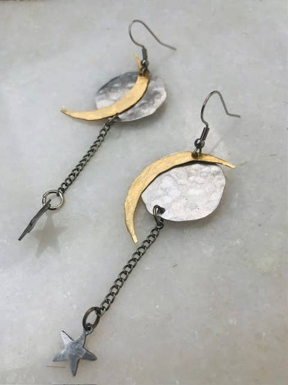 Eclipse Moon and Dangling Star Earrings