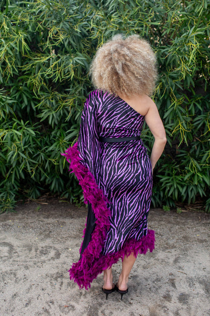 Venom One Shoulder Caftan in Fuchsia Haze
