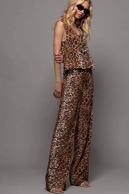 Leopard Print High-Waisted Palazzo Pants