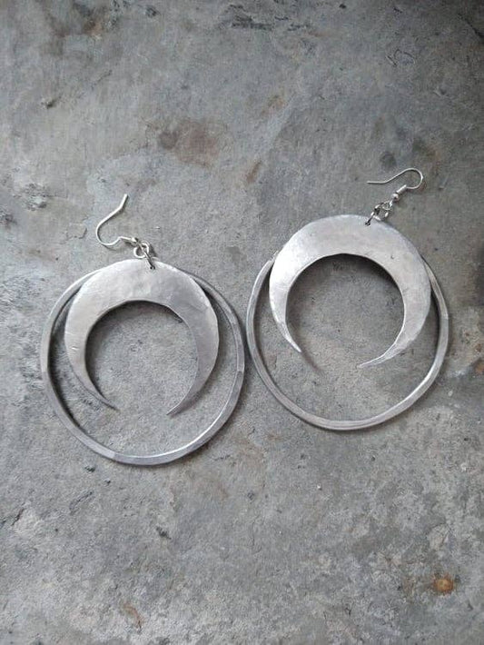 Moon and Circle Statement Earrings