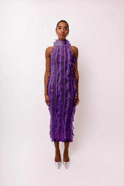 Calla Purple High Neck Midi Dress