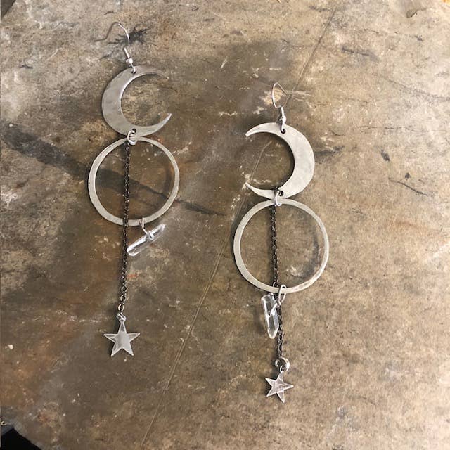 Crystal Moon and Star Dangle Earrings