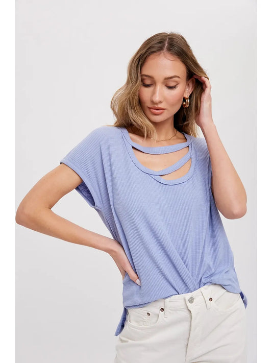 Cutout Scoop Neck Casual Tee