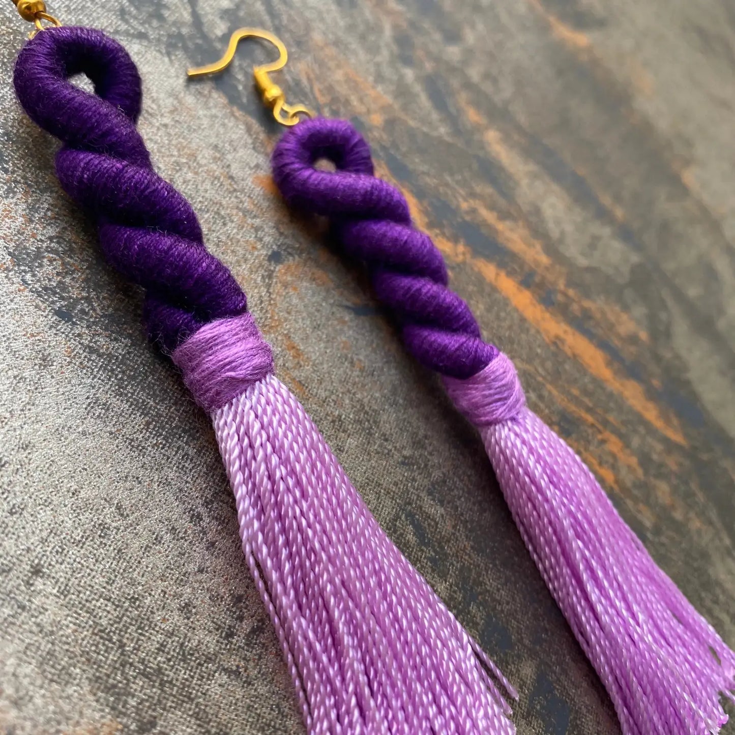 Purple Twist Tassel Earrings