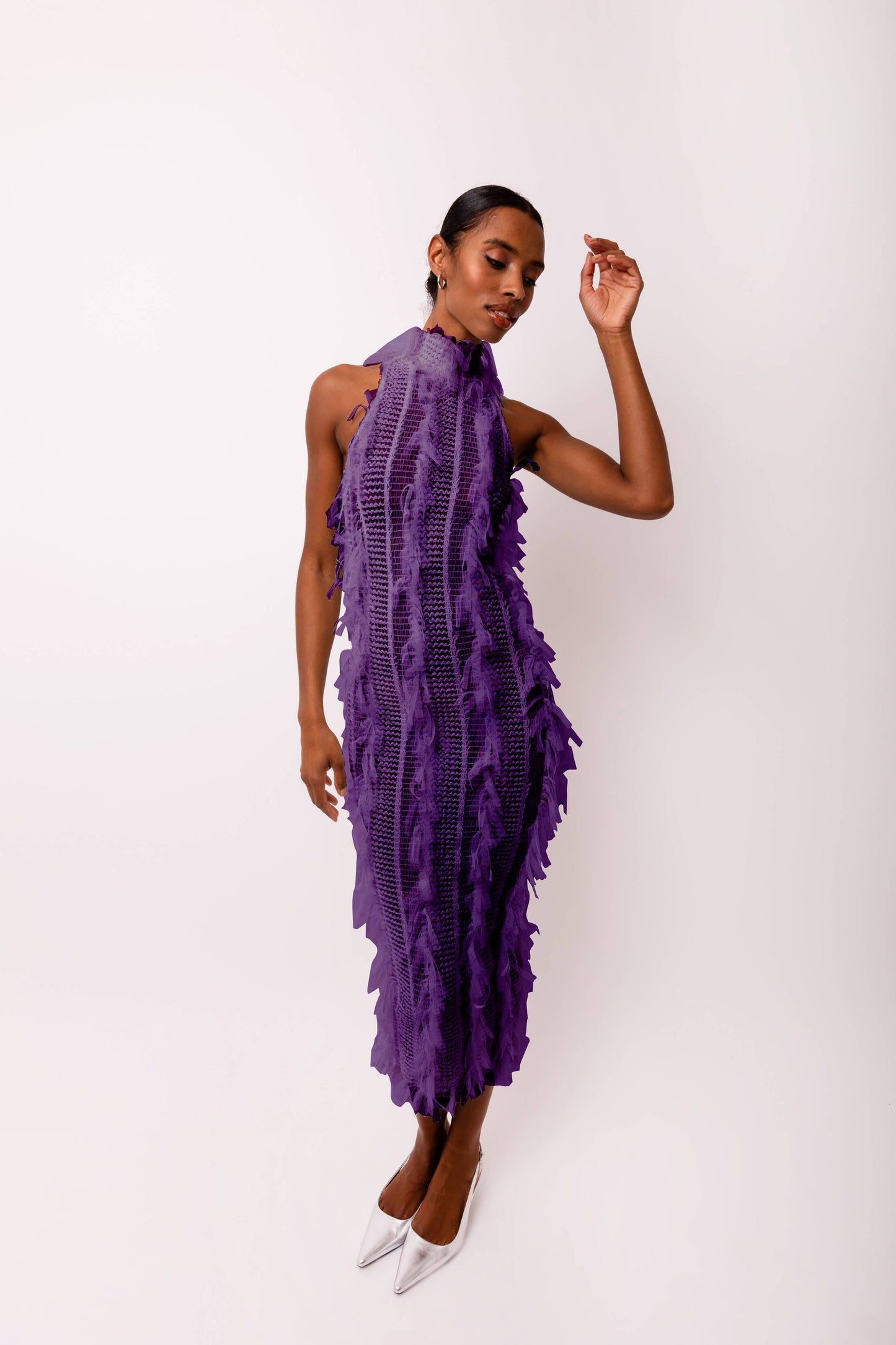Calla Purple High Neck Midi Dress
