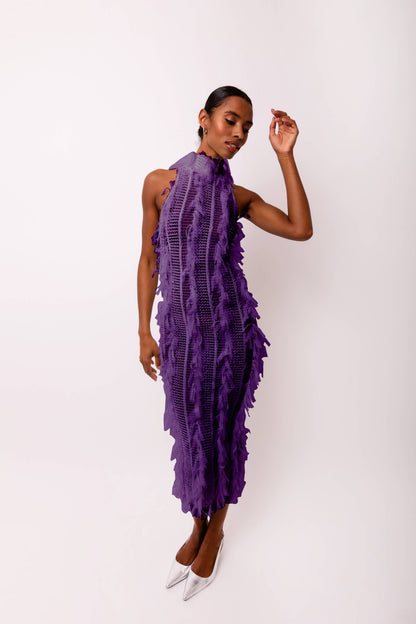 Calla Purple High Neck Midi Dress