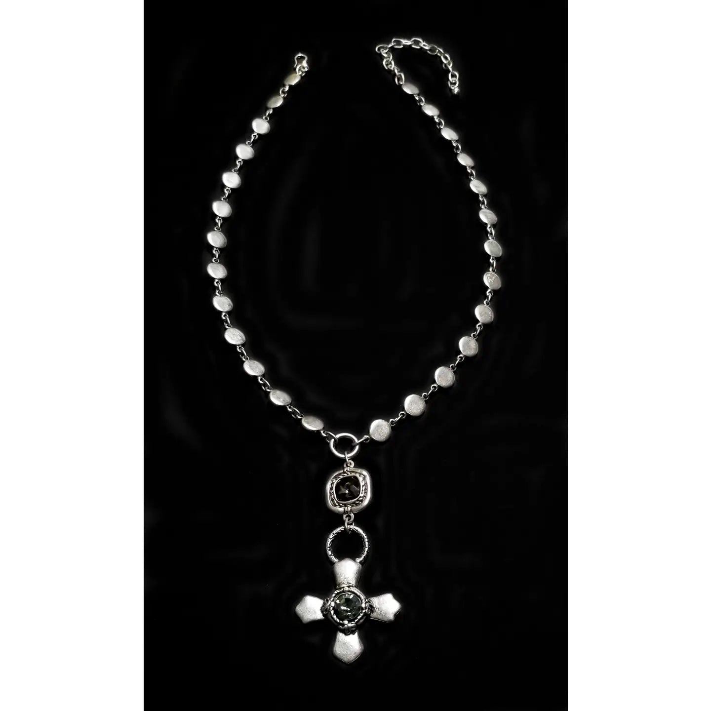 Pewter & Crystal Cross Necklace