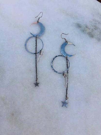 Crystal Moon and Star Dangle Earrings