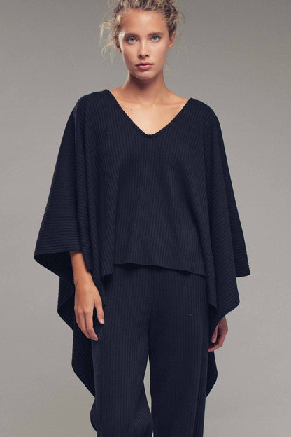 Ribbed Knit Poncho and Pants Set