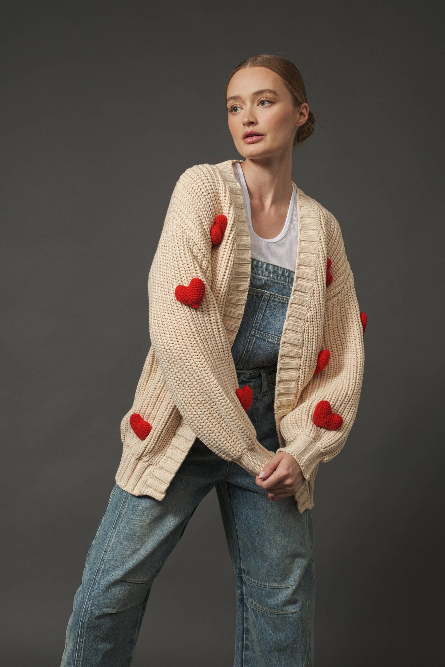 3D HEART CHUNKY CARDIGAN