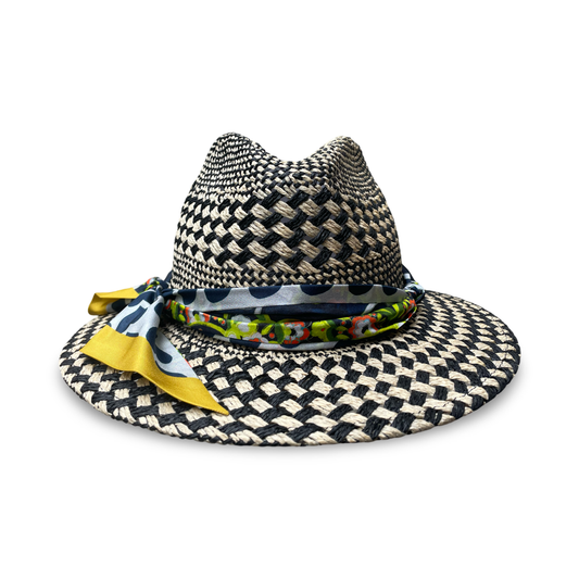 Hellen - Black & Ivory Straw Fedora