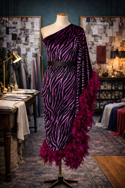 Venom One Shoulder Caftan in Fuchsia Haze