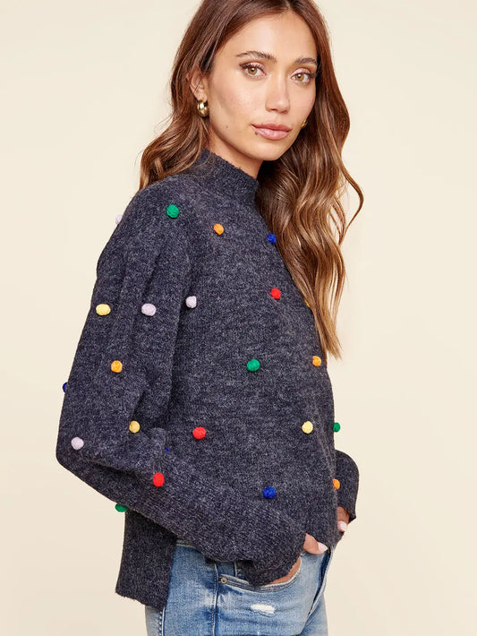 Pom Pom Mock Neck Sweater