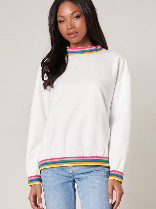 Vivid Dreams Rainbow Trim French Terry Knit Sweatshirt