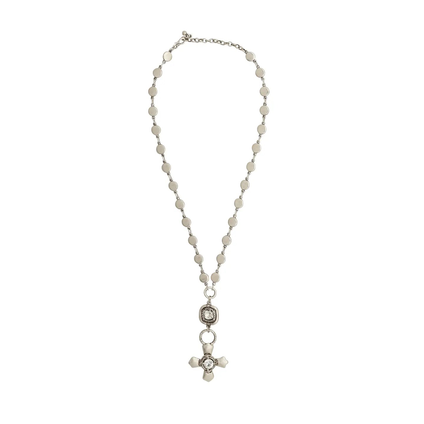 Pewter & Crystal Cross Necklace