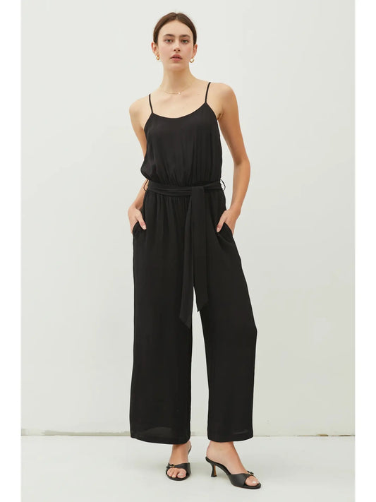 Tie Belt Wide Leg Cami Jumpsuit