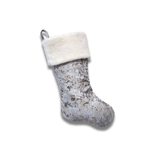 Silver Velour Christmas Stocking with Gold Micro Studs