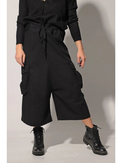 Cropped Drop Crotch Cargo Pants