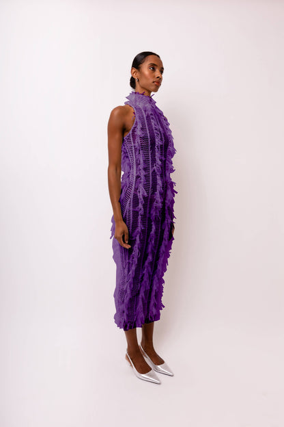Calla Purple High Neck Midi Dress