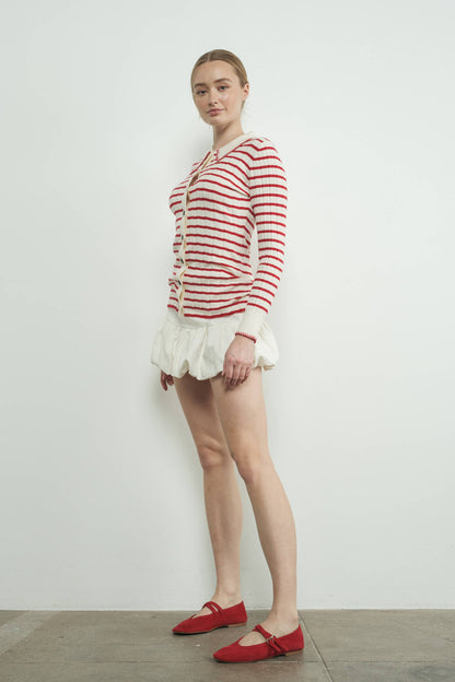 STRIPE COLLAR CARDIGAN WITH EDGE STITCH