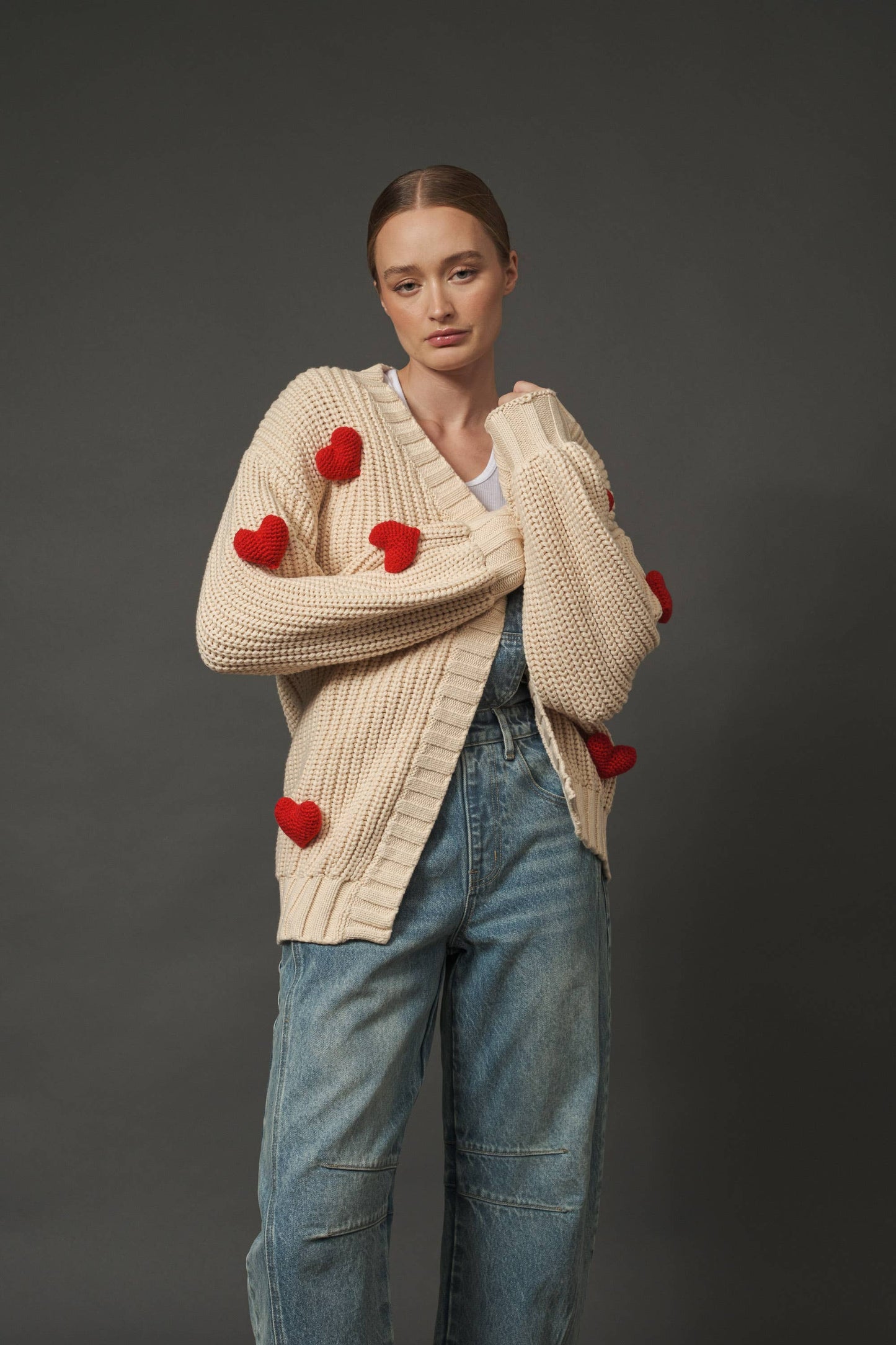 3D HEART CHUNKY CARDIGAN