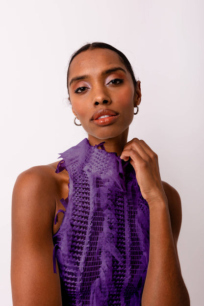 Calla Purple High Neck Midi Dress