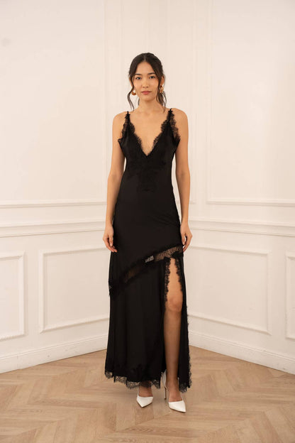 Asymmetrical Satin Lace Dress