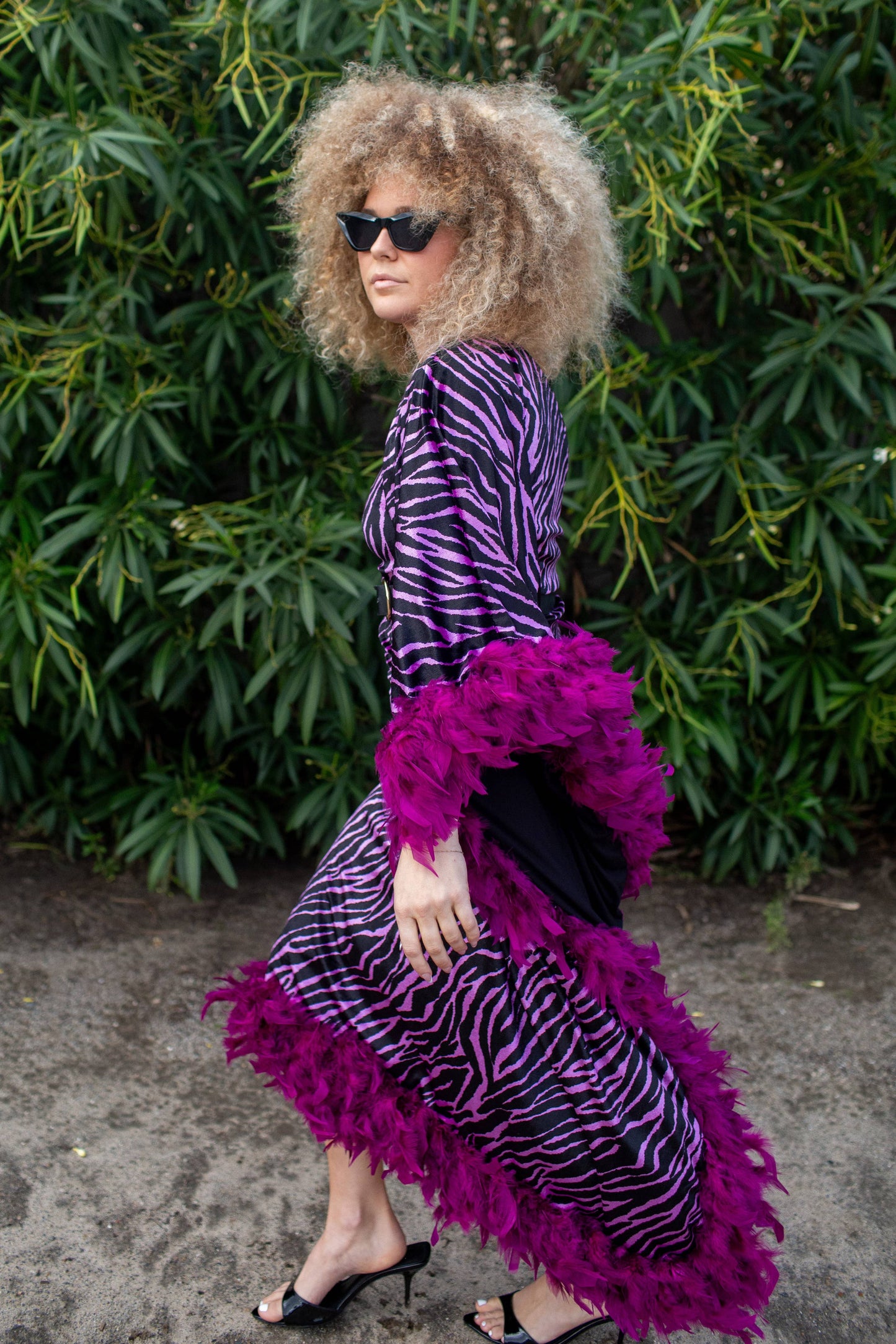Venom One Shoulder Caftan in Fuchsia Haze