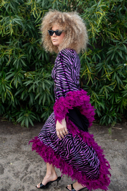 Venom One Shoulder Caftan in Fuchsia Haze