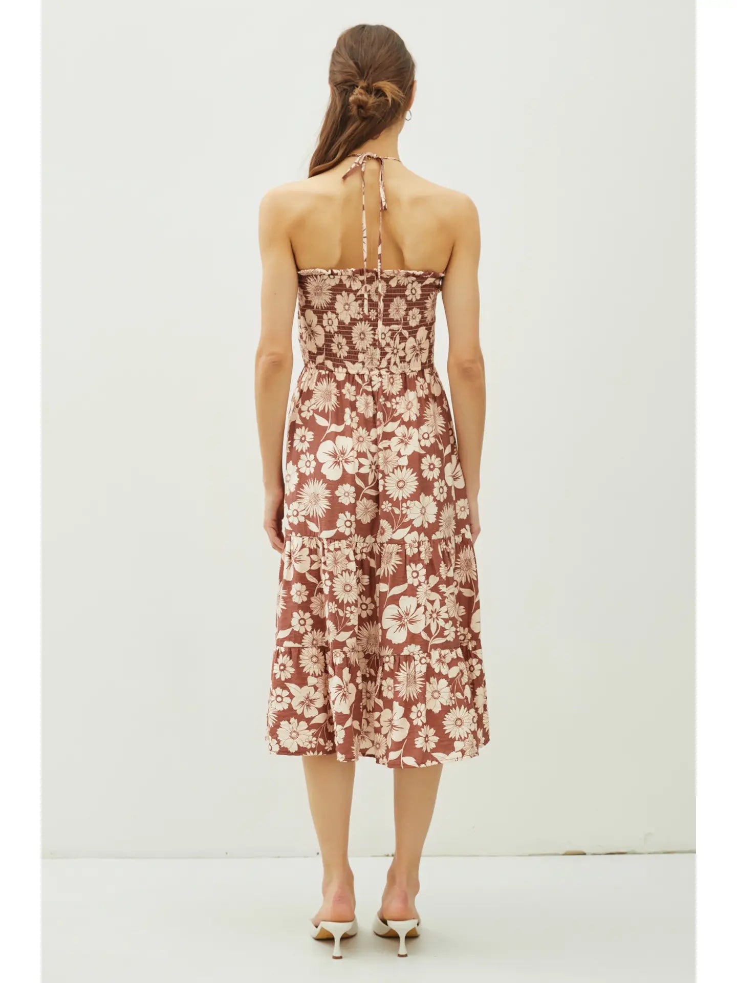 Floral Print Smocked Halter Midi Dress