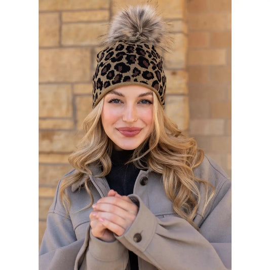 Leopard Knit Pom Hat