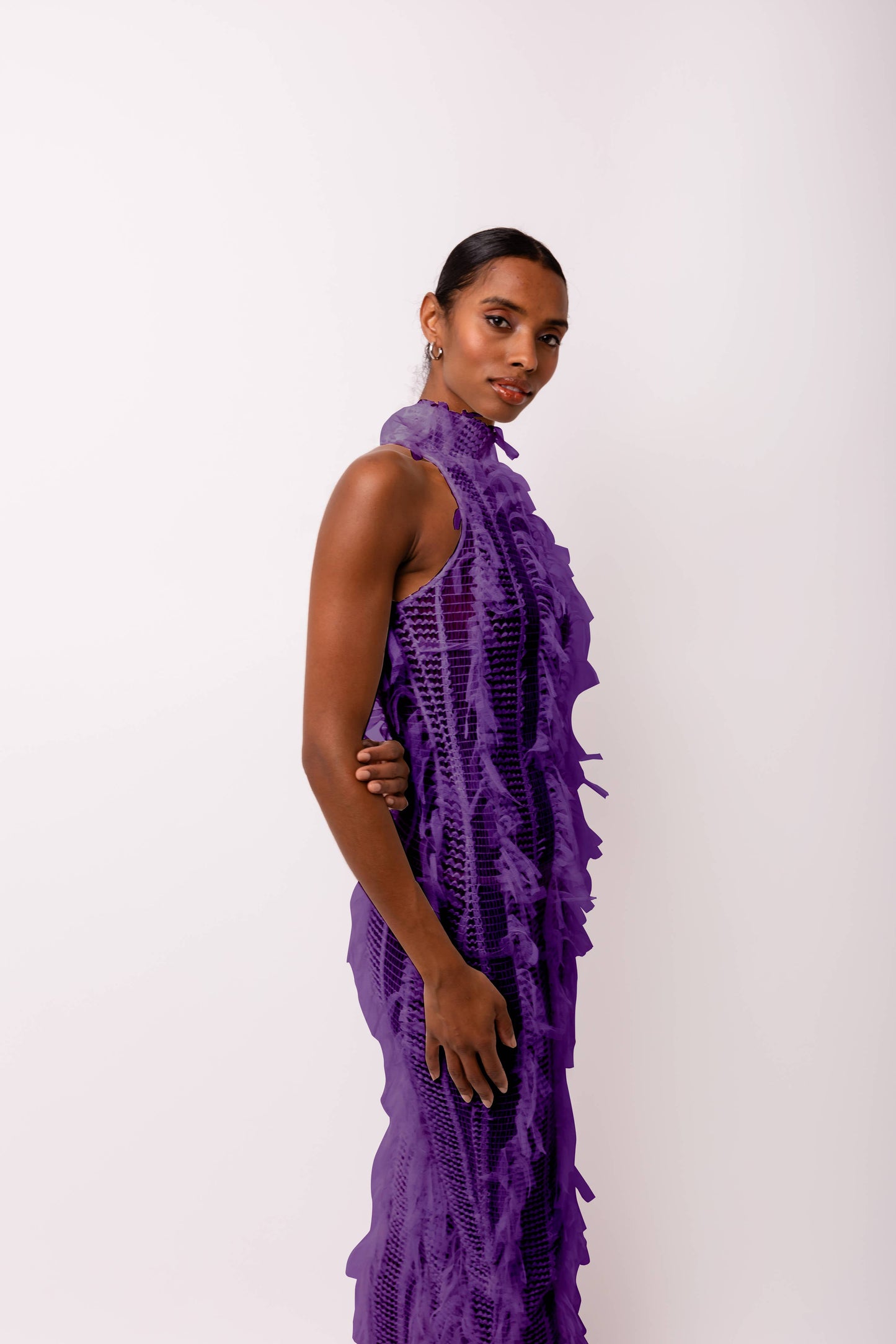 Calla Purple High Neck Midi Dress